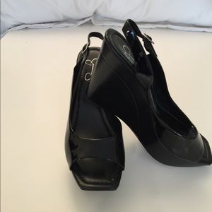 Jessica Simpson black patent wedge. Size 8